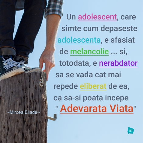 Un adolescent, care simte cum depaseste adolescenta, e sfasita de...