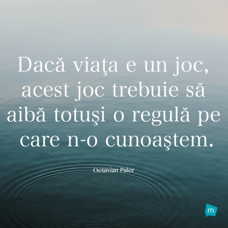 Daca viata e un joc, acest joc trebuie sa aiba totusi o regula pe...