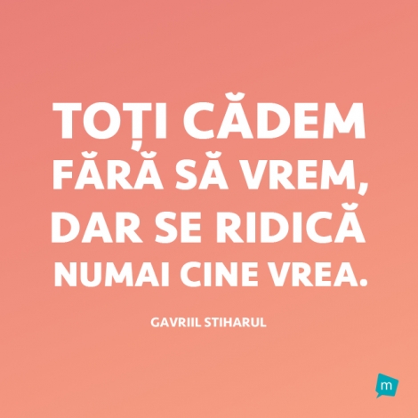 Toti cadem fara sa vrem, dar se ridica numai cine vrea.